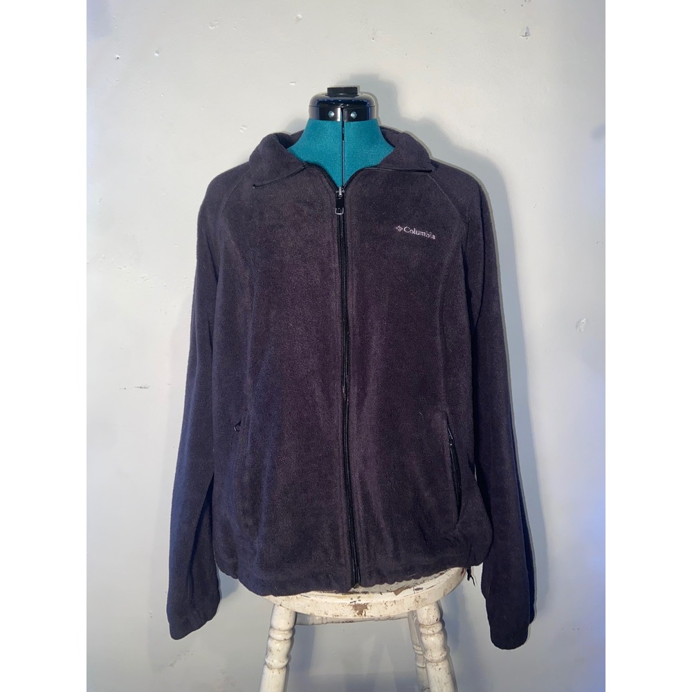 Columbia Womens XL Black Full Zip Fleece Jacket Mock Neck Outdoor Granola GORP